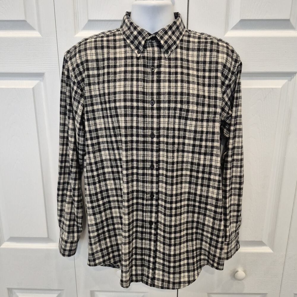 Pendleton Fireside Flannel Shirt Men's L Blk & Wht Plaid Sir Walter Scott Tartan